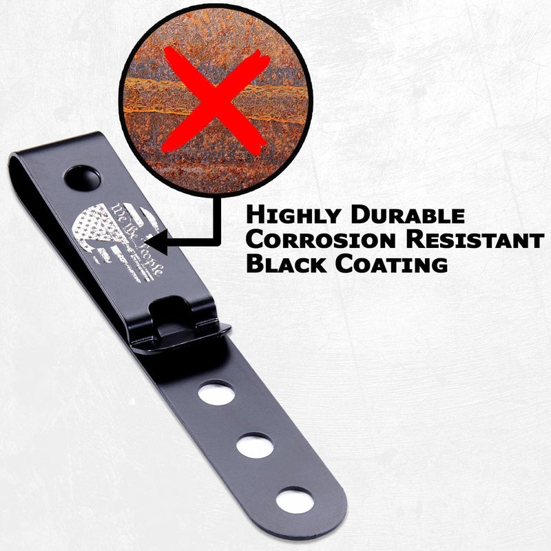 Holstex HolsterSmith Universal Metal Belt Clip for Holster Making - (Model 5) - (3-Hole) - (Tactical Black) - (w/Punisher Skull - We The People Engraving) - (1 Pack) - Image 4